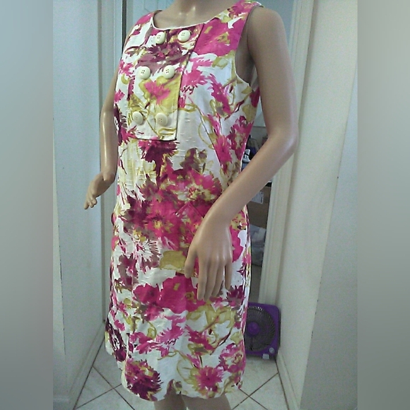NWOT Willi Smith Floral Shift Dress in Pink, White & Gold POCKETS & BUTTONS SZ.6 - Picture 5 of 10
